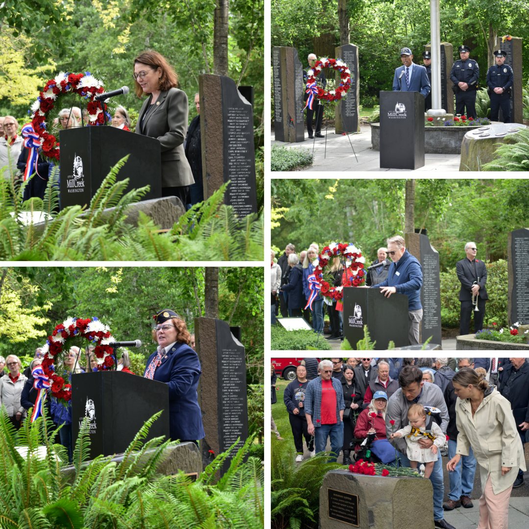 Memorial Day Ceremony collage of speakers and attendees.
