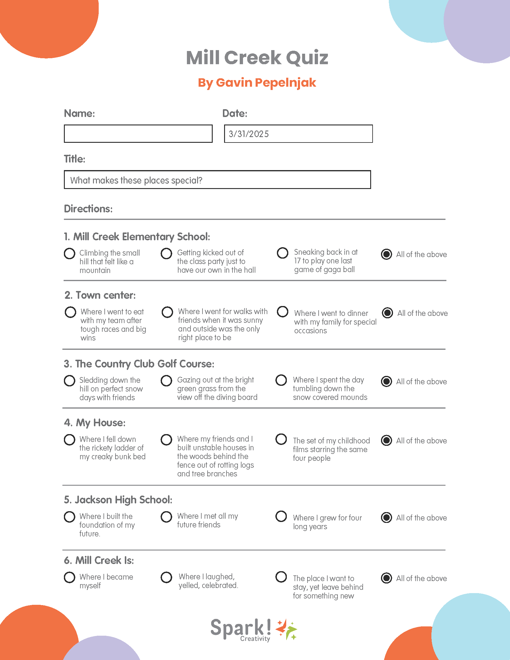 Mill Creek Quiz by Gavin Pepelnjak