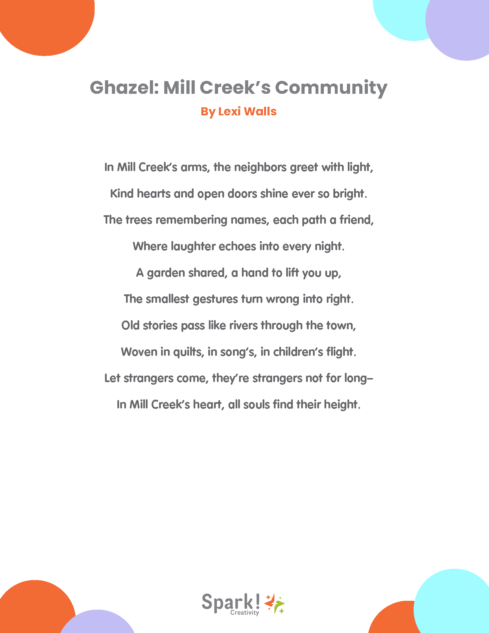 Ghazel: Mill Creek's Community by Lexi Walls