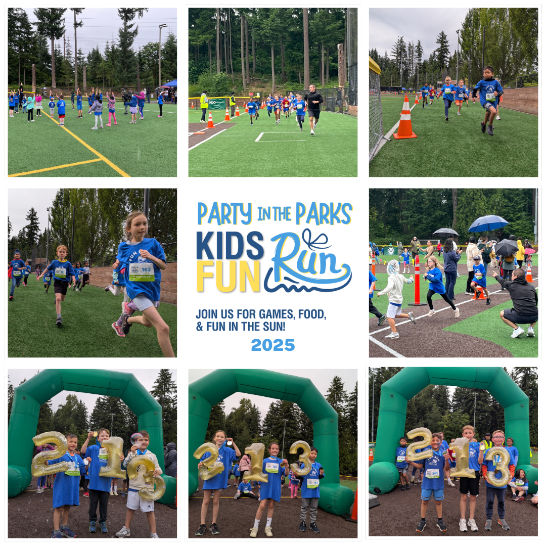 Collage of Party in the Parks: Kids Fun Run race from 2025.