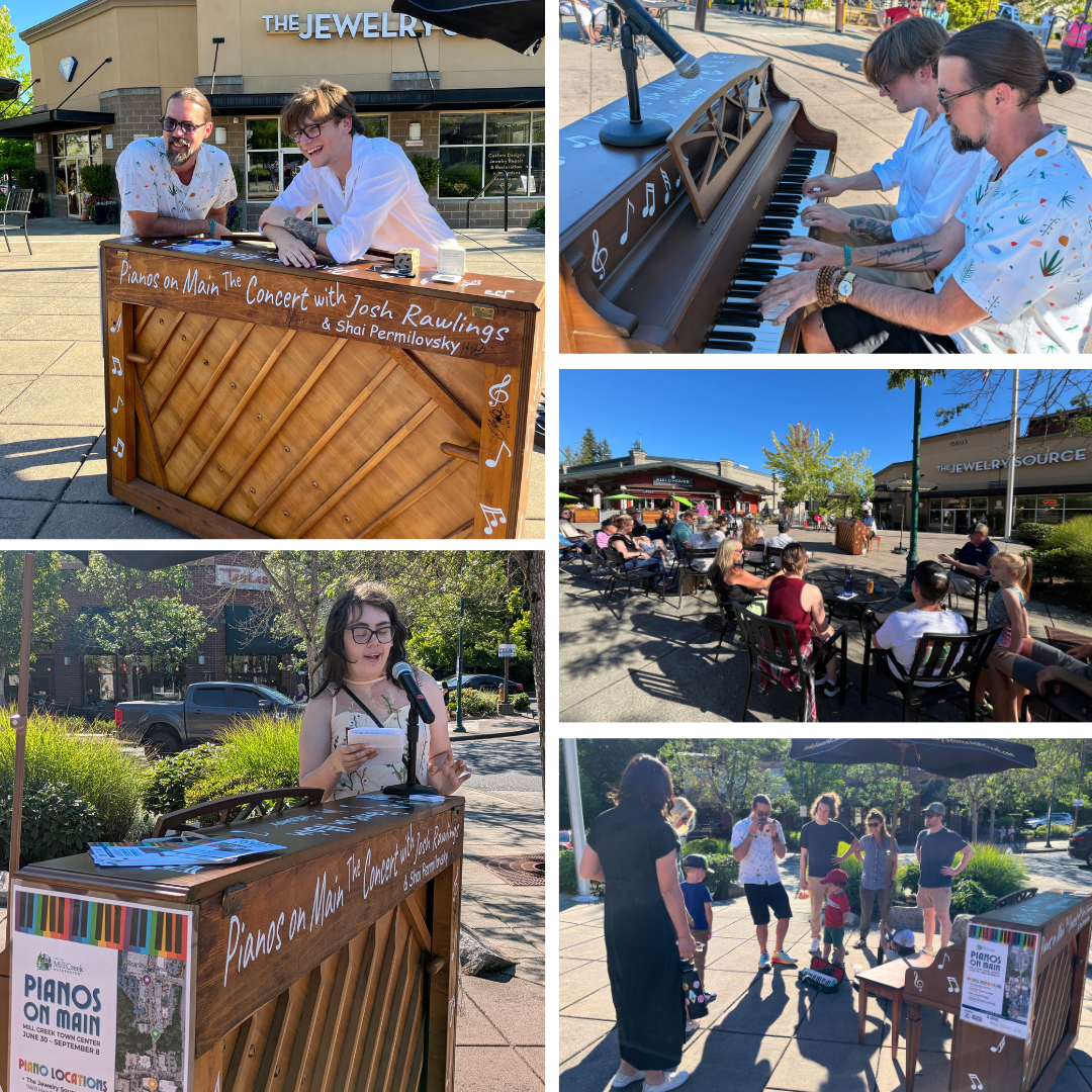 Collage of performances and the crowd at Pianos on Main: The Concert 2025.