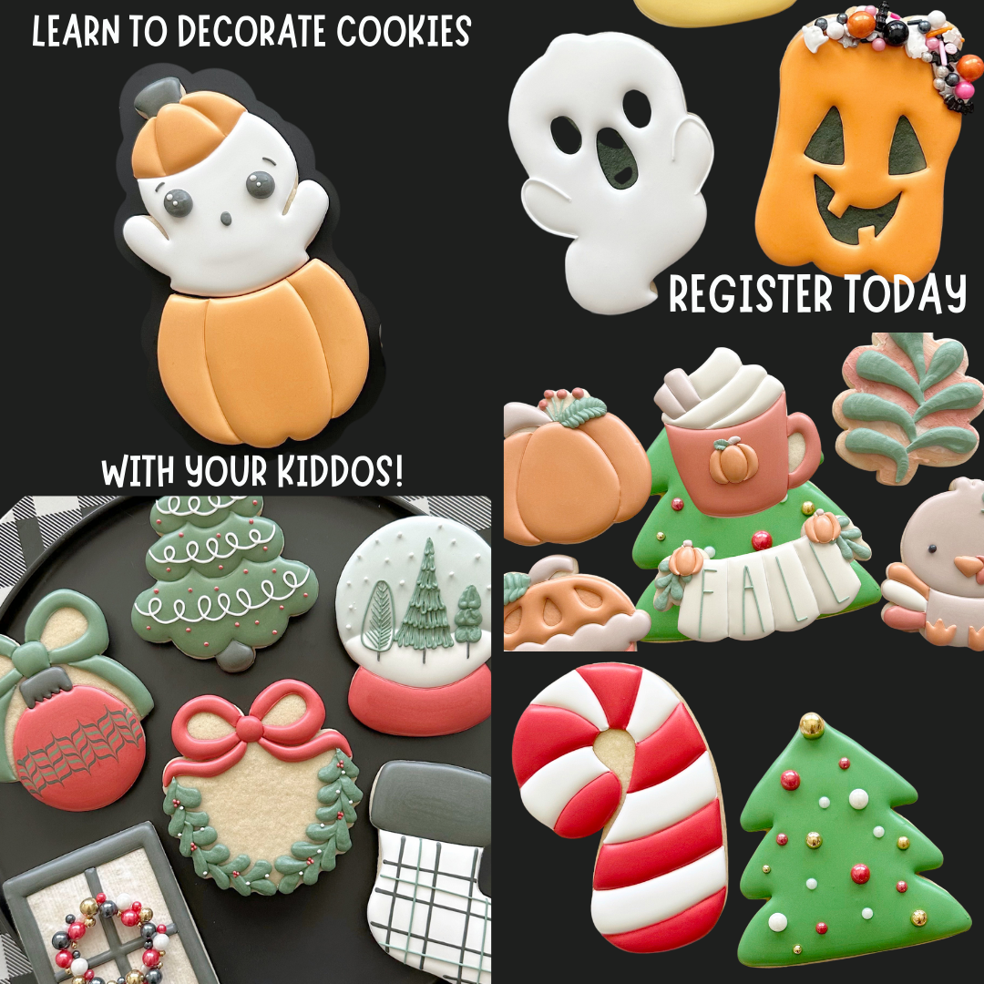 Collage of holiday cookies in royal icing.