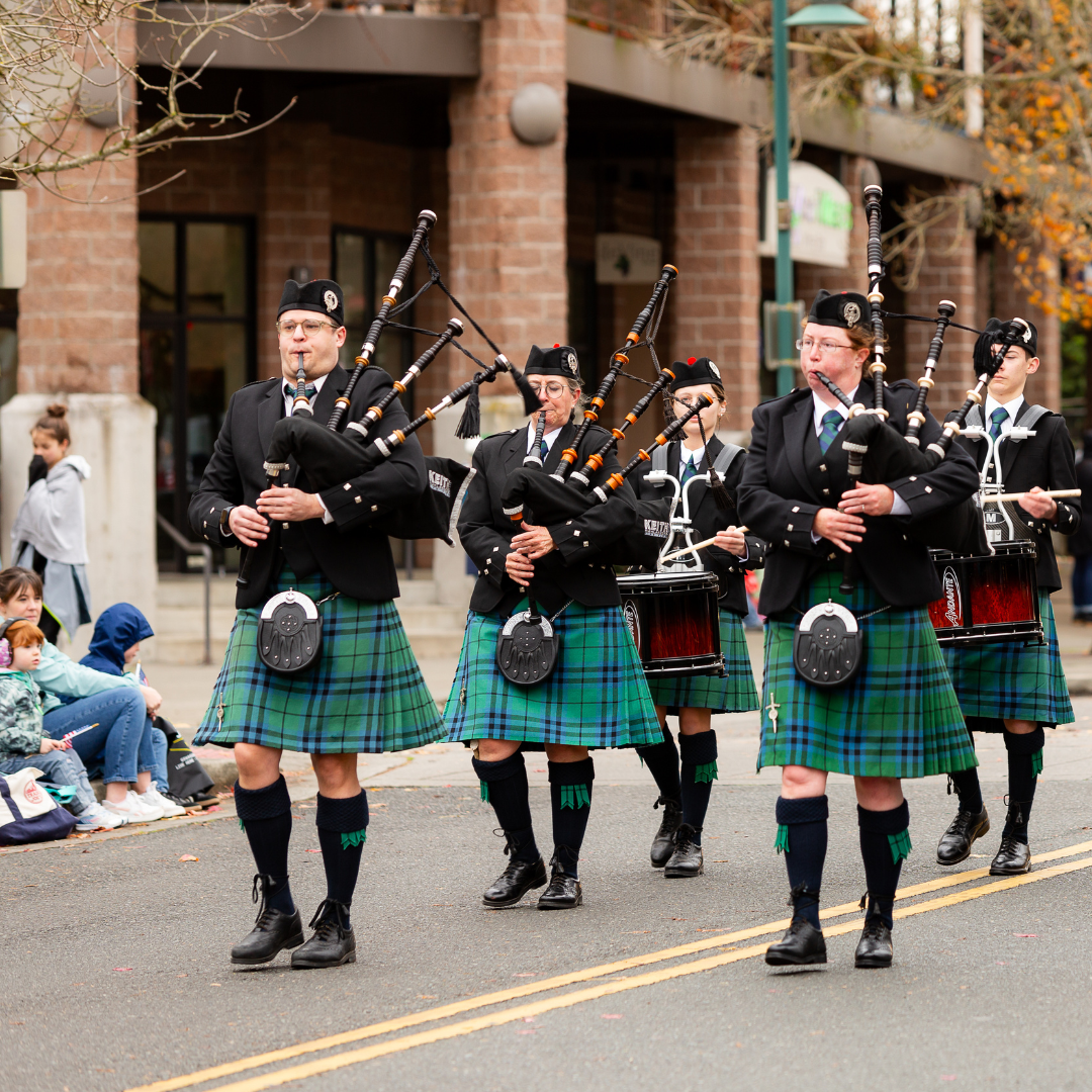 Veterans Day Parade - Keigh Highlanders Pipe Band performing.