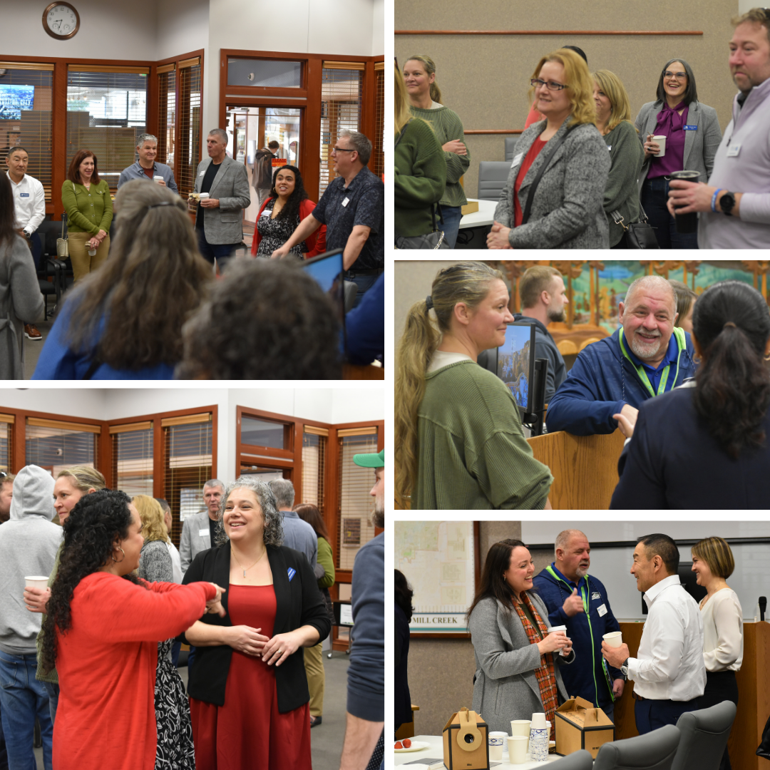 Coffee Connections February 2026, collage of conversations in Council Chambers.