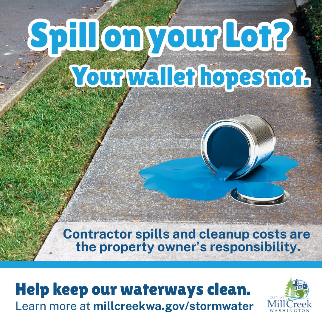 Spill on your lot? Your wallet hopes not! A bucket of paint spilled on the sidewalk. 