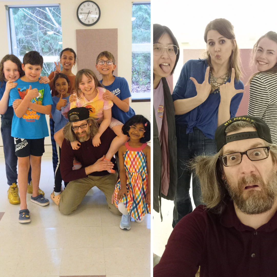 Beginning Improv for Kids and Adults selfies with the instructor and students.