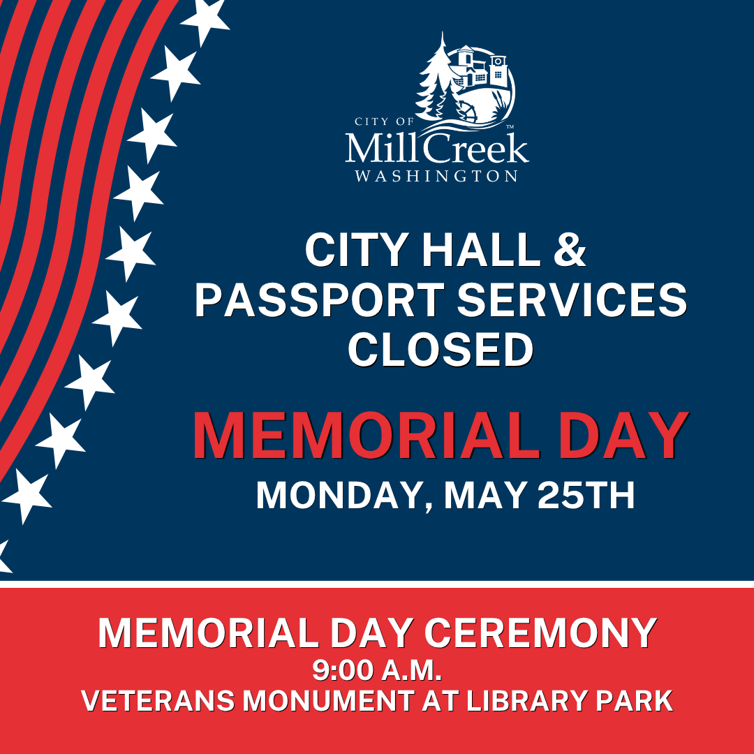 City Hall and Passport Services Closed Memorial Day - Monday, May 25, 2026