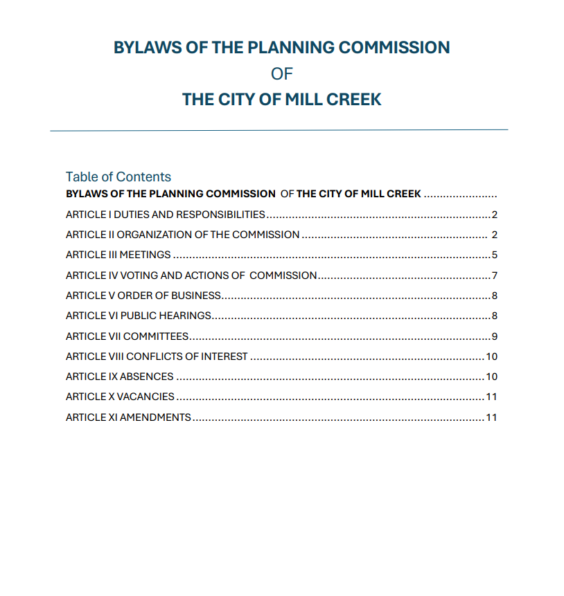 Bylaws of the Planning Commission of the City of Mill Creek