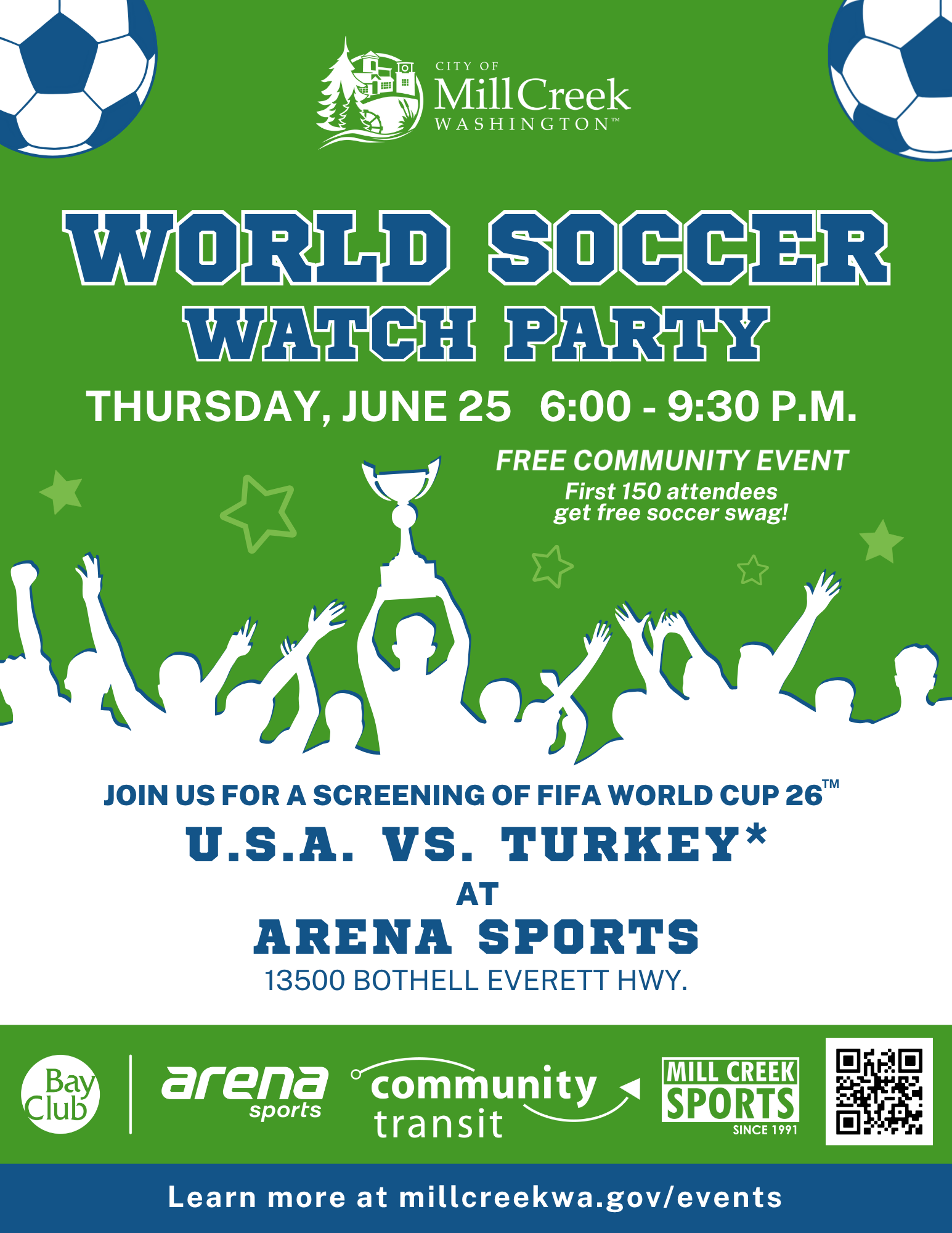 City of Mill Creek World Soccer Watch Party flyer