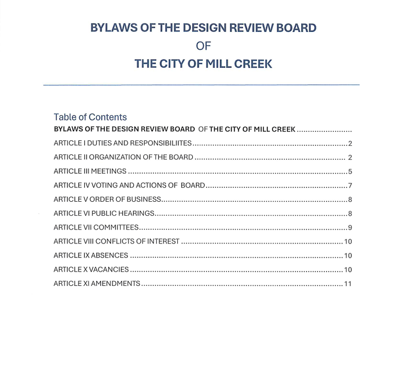 Bylaws of the Design Review Board of the City of Mill Creek