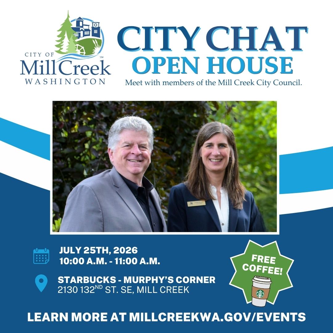 City chat announcement Jul 25 - meet your Mill Creek Councilmembers