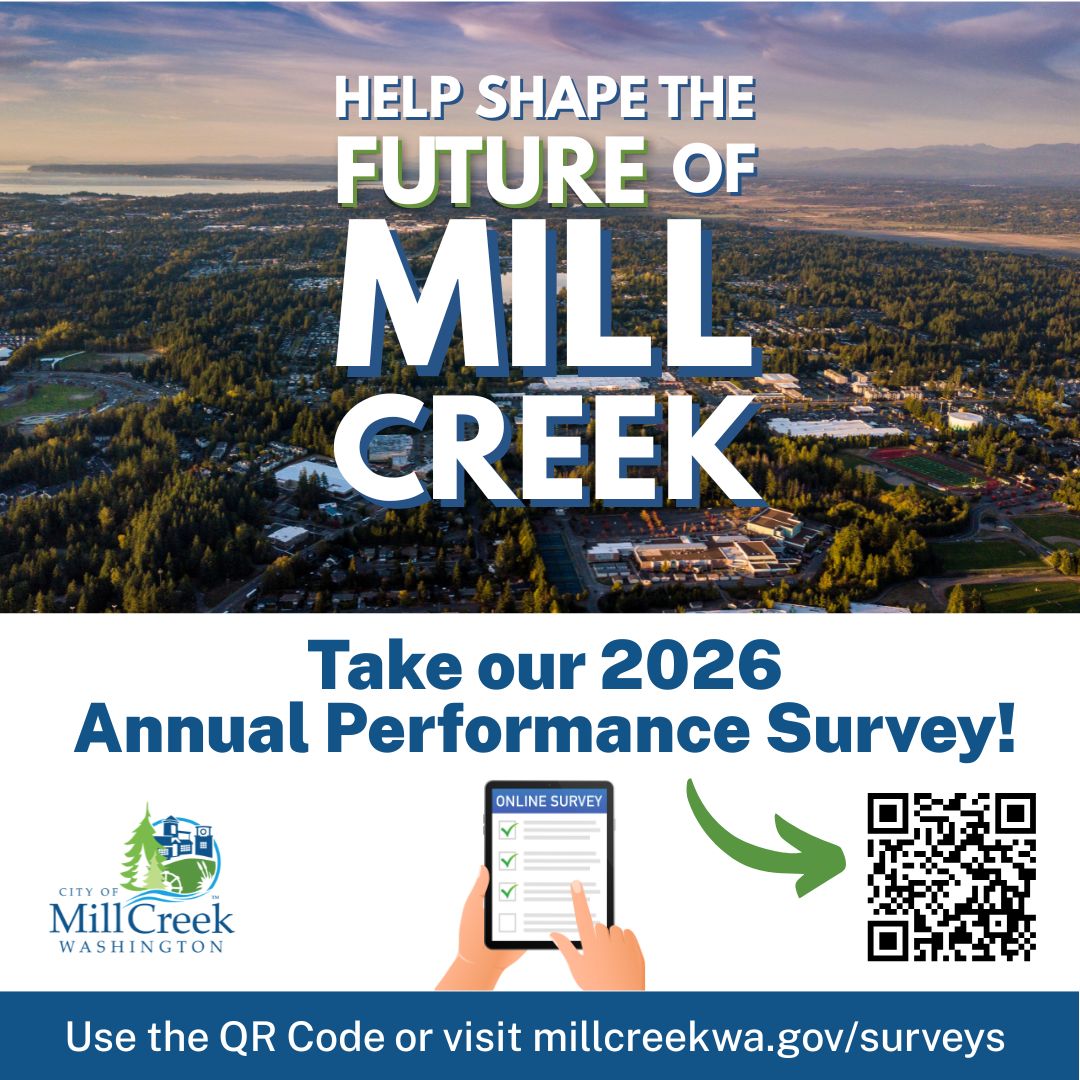 2026 Performance Survey Social Image - Take the survey at millcreekwa.gov/surveys