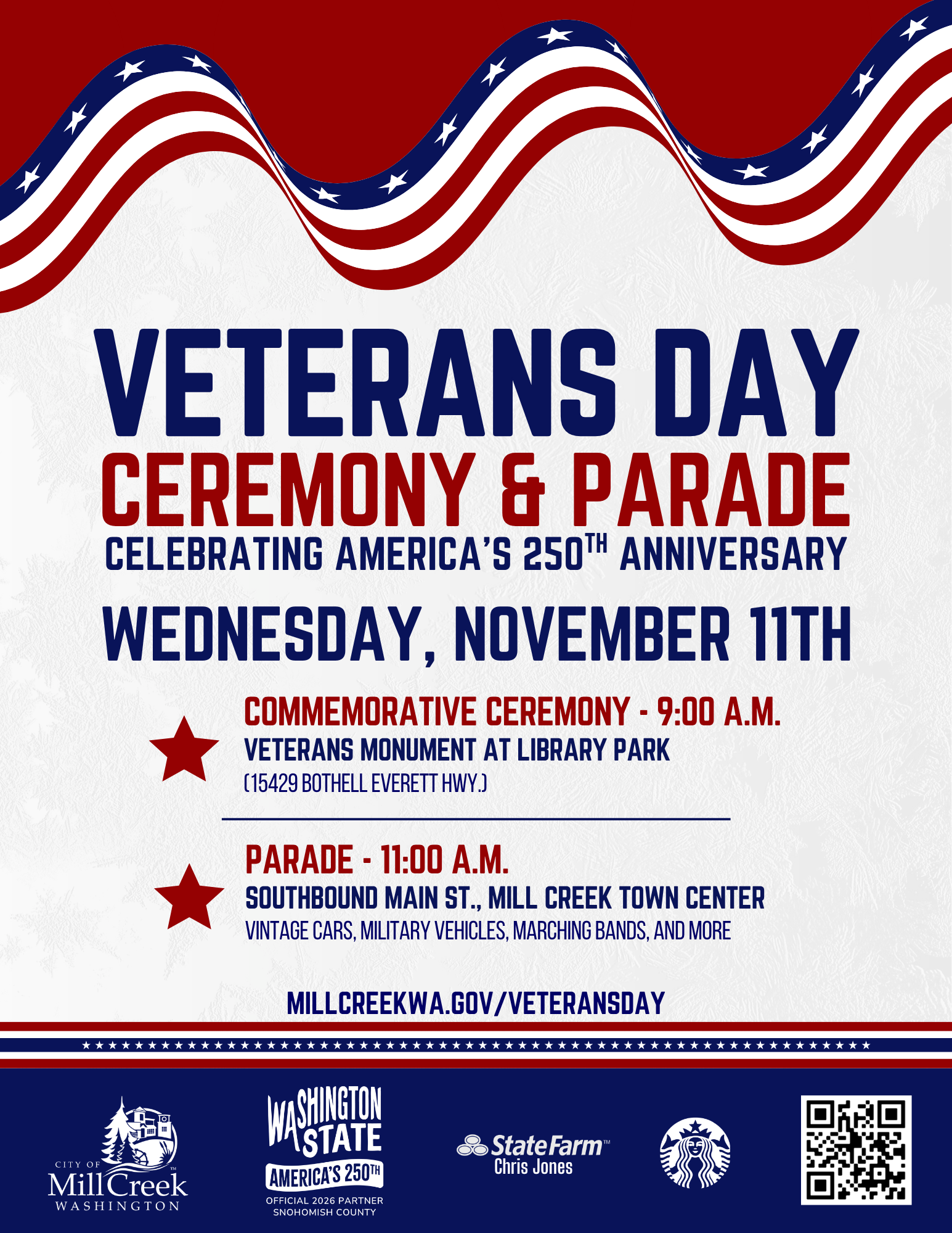 Veterans Day Ceremonwy and Parade: Celebrating US250.