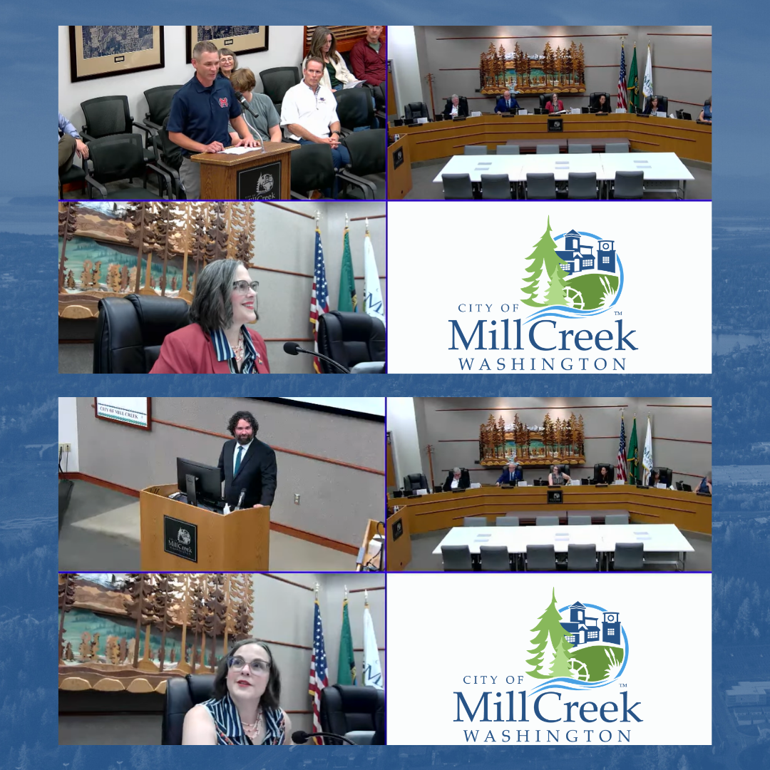 City Council recap for September 1, 2026 with Zoom screenshots of Mill Creek Little League and project presentations