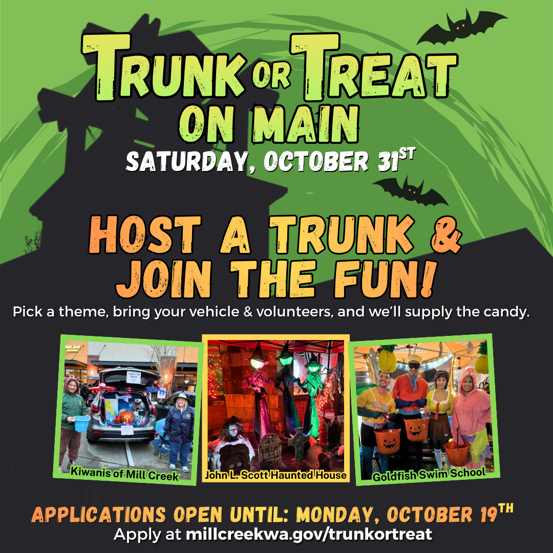 Trunk or Treat on Main - Saturday, October 31st, 2026 - Host a Trunk and Join the Fun! Pick a theme, bring your vehicle and volunteers, and we'll supply the candy! Applications open until Monday, October 19th, 2026.