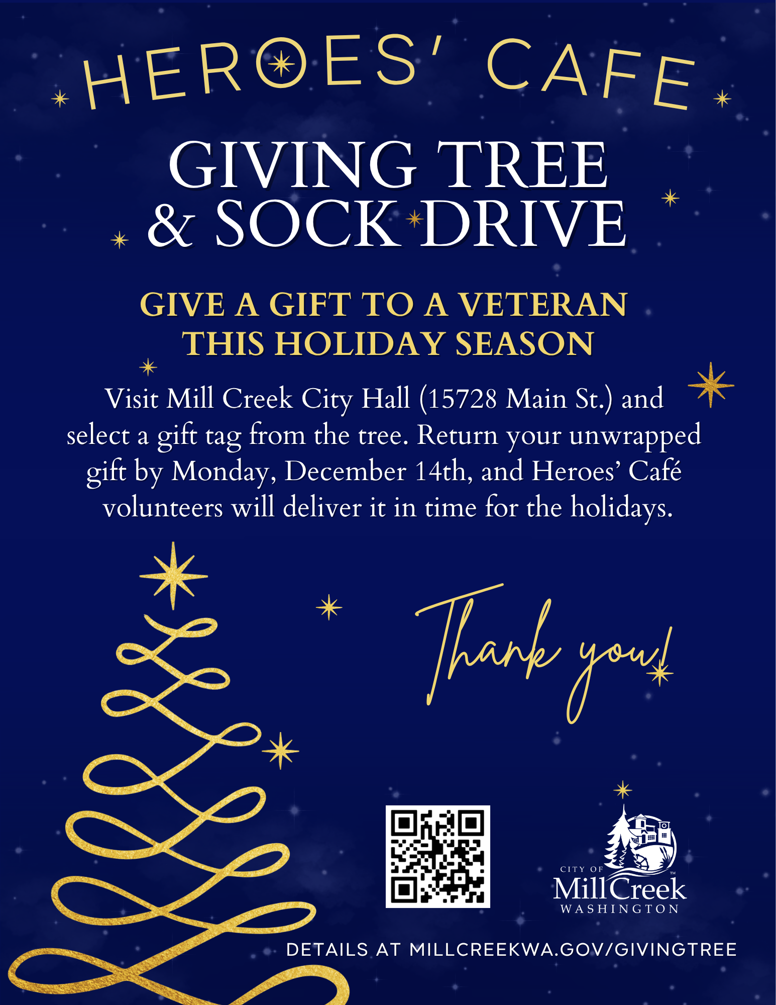 Heroes' Cafe Giving Tree and Sock Drive