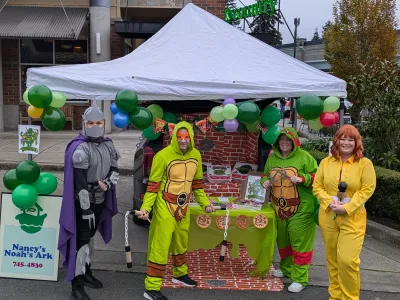 Nancy's Noah's Ark Poses for a photo in Teenage Mutant Ninja Turtles Costumes at Trunk or Treat On Main 