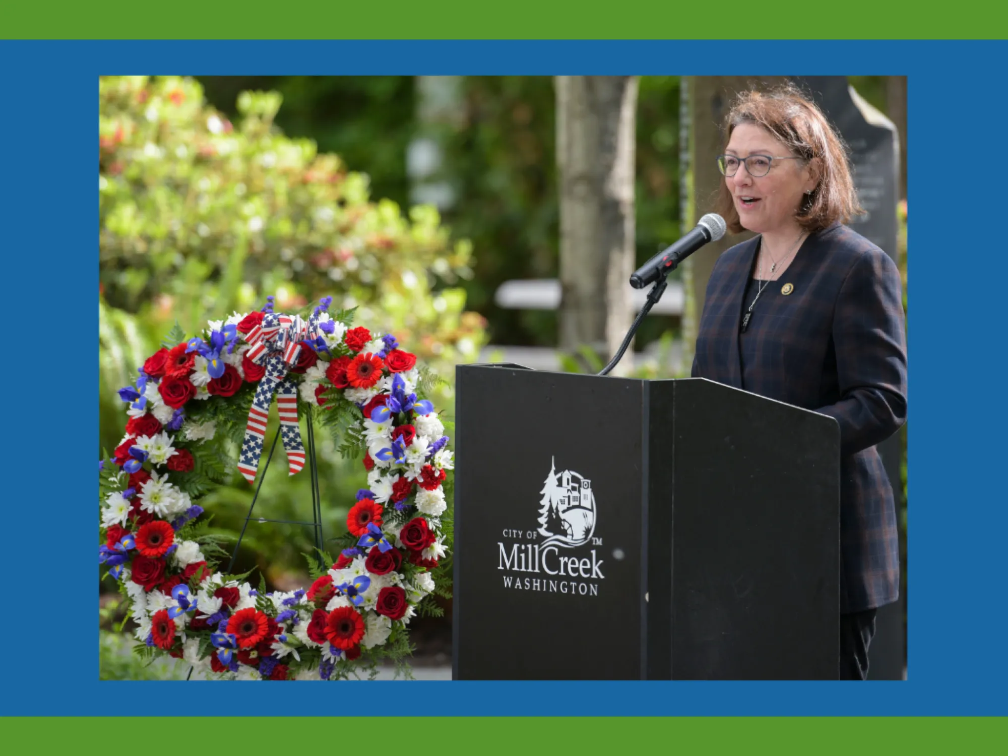 Congresswoman Susan DelBene speaks at City of Mill Creek Memorial Day Ceremony.